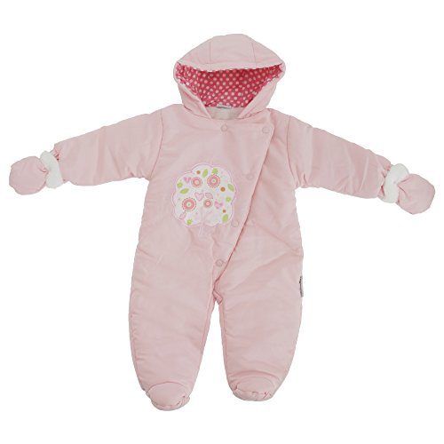 Baby Girls I Love You Tree Design All In One Hooded Winter Snowsuit (9-12 Months) (Pink)