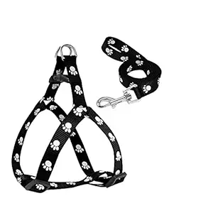 Pups&Pets Paw Print Leash and Harness | Set for Small & Medium Puppy | (Color Black)