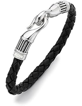 Hoxton London Herren Armband schwarzes Leder geflochten m.gestreiften Sterling Silber Verschluß