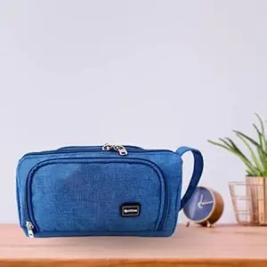 GOLDLINE High Large Stationery Storage Pouch Portable 4L Stylish Simple Pencil Case/Cosmetic or Desk Organizer Bag with Zipper for School, Office, Travel/Multipurpose Pouch for Girls & Boys Big (Blue)