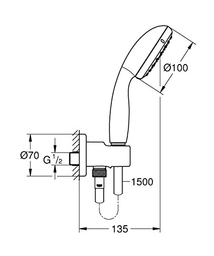 Grohe New Tempesta 100, Wandhalterset mit integriertem Wandschlussbogen, 2 Strahlarten , 26406000 - 2