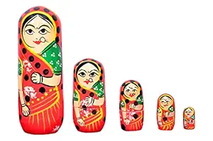 MANGDAI24 Wooden Handmade Crafted Red Color Doll Hand Painted - Nesting Doll - Wooden Decoration Gift Doll - Stacking Nested Wood Dolls for Kids - Set of 5 (Red)