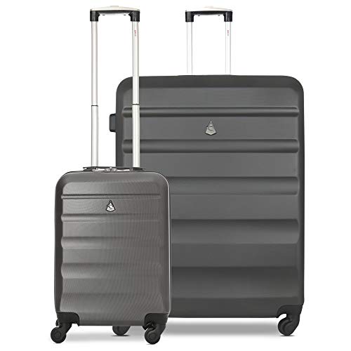 Aerolite ABS Valise Rigide Léger 4 roulettes Set de Bagages (Charbon, Cabine + Grand)