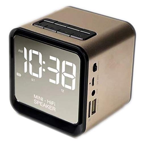 Preisvergleich Produktbild Cxcdxd Digitaler Wecker mit Bluetooth-Lautsprecher 5.0, drahtlosem tragbarem Stereolautsprecher, verstärktem Bass mit großem LED-Display, Unterstützung für FM-Radio, eingebautem Mikrofon,Gold
