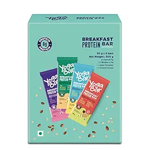 Yogabar Breakfast Protein Variety (Almond Coconut, Apricot & Fig, Blueberry, Apple Cinnamon Bars - 300gm, 6 x 50 g (Box of 6 Bars)
