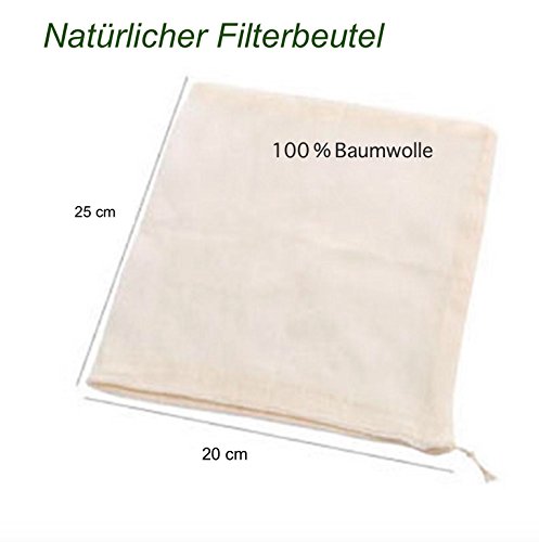 Filterbeutel aus Baumwolle/Leinen, Passiertuch für Lebensmittel (Mandelmilch, Soya-Milch, Suppen, Wein selbst herstellen) verschiedene Größen (25 x 20)
