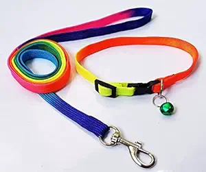 Woofy Rainbow Dog Collar & Leash for Puppies, Small Dogs, Cat Collar with Bell (Adjustable Neck Size : 7-12nch) Dog Head Collar Dogs, Cat Collar with Bell (Color May Vary)