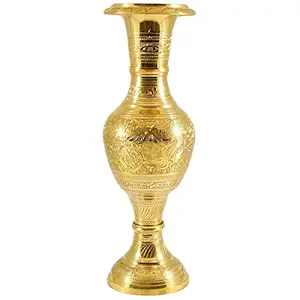 SkyWalker Hand Crafted Metal Brass Flower Vase with Bidri Nakkashi Work for Home Decoration (Golden)