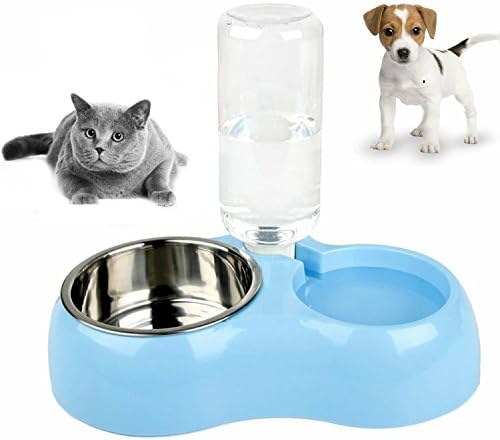 Johnterry Dog Bowl Cat Bowl Removable Pet Bowl Water and Food Feeder Double Pet Bowls Stainless Steel Dog Bowl Automatic Water Dispenser Feeder Utensils Bowl For Small Dogs Cats Puppy Kitty- Blue