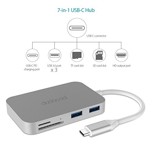 dodocool USB C Hub HD output 4k SD TF Kartenleser Type C Power Delivery USB 3.0 Hub 7 in 1 Plug und Play Aluminium für MacBook / MacBook Pro / Google Chromebook Pixel und mehr - 2