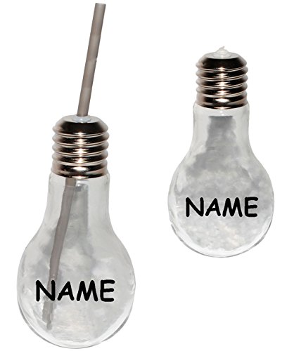 Trinkgläser / Gläser – “ Glühbirne – Lampe – durchsichtig / transparent “ – mit Strohhalm & Deckel – je 0,45 Liter – bunte Farben – Trinkbecher als Glas / Sommerglas / Flasche z.B. Limonade Erfrischung Sommer – Smoothie Becher Trinkglas Trinkflasche – Milchglas – Glühbirnen – Glühbirnenoptik – Wassergläser / Longdrink – Glühbirnen – Partygläser / Deko – Dekoglas – Dekoflasche / Glühlampe – Dekoration – Lampen - 3