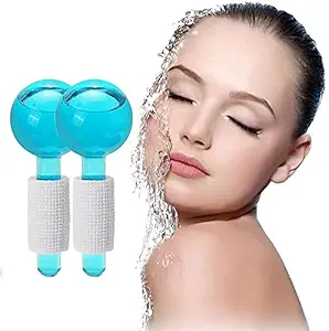 HAVEN GOOD 2pcs Ice Roller Globes for Face and Eyes, Facial Cooling Massage Balls Energy Beauty Crystal Ice Roller Cooling Skin Massager for Redness Soothing Relief(Blue Colour) (2).