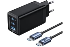 NOHON 65W Caricatore USB-C Rapido Caricabatterie: 3 Porte GaN Alimentatore PD 3.0 con 140W Cavo 1.2M USB C Ricarica Rapido Compatibile con iPhone 12 13 14 15 16, Macbook iPad Xiaomi Samsung Galaxy