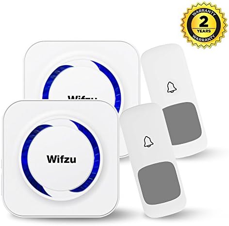 Wifzu Wireless Doorbell Kit with 2 Remote Button 2 Plugin Receivers IPX5 Waterproof, Over 50 Chimes(White)