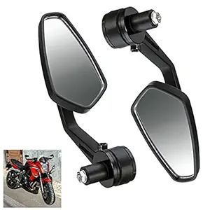 Miwings CNC Alloy Stylish Design Mirror for Motorbike Rearview Side Handle Bar End Mirrors For All Universal Bikes (Left & Right, Pack of 2, Black)