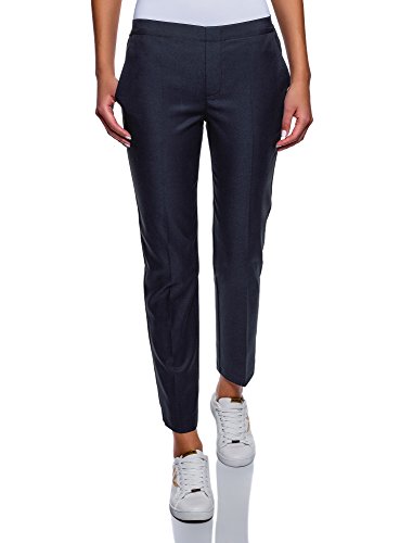 oodji Ultra Femme Pantalon Taille Élastique en Lyocell, Bleu, FR 38 / S