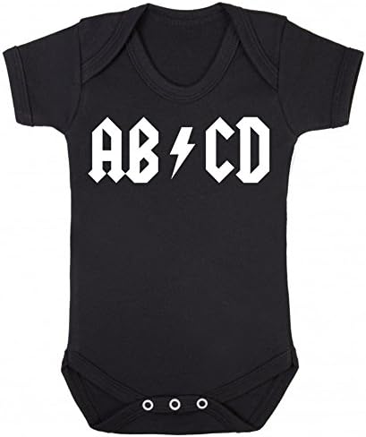 ABCD ACDC Baby Grow Vest - Funny Newborn Rock Music Christmas Boys Girls Gift Black (6-12 Vest)