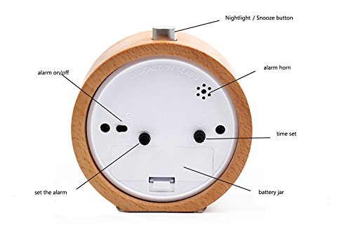 Moobom handgefertigte klassische kleine runde holz stille schreibtisch wecker mit nachtlicht für zuhause schlafzimmer büro - 3