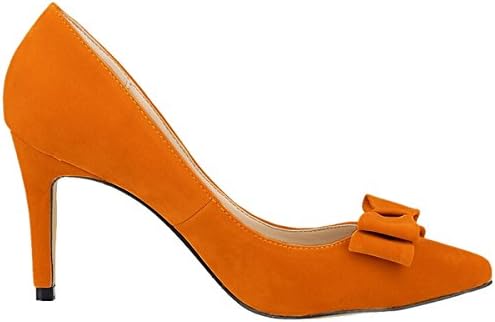 Win8Fong Women's Faux Suede Bow Tie Stiletto High Heel Court Shoes Wedding Shoes (Size 39/ UK 6, Orange)