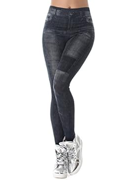 Damen Jeggings Jeans-Look-Leggings Blau Jeggins in veschiedenen Designs (Washed, Used, Detroyed, Ripped) Einheitsgröße...