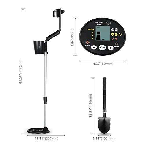 INTEY Metalldetektor Deep Target Hochwertiger und Vollautomatischer mit LCD-Display/ Klappschaufel/Tragetasche - 3