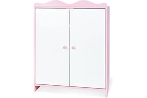 PINOLINO Szafa dla lalek Jasmin, wykonana z drewna, z 1 półką, 1 drążkiem na ubrania i 3 wieszakami na ubrania, meble dla lalek dla dziewczynek od 2 lat, różowa/biała