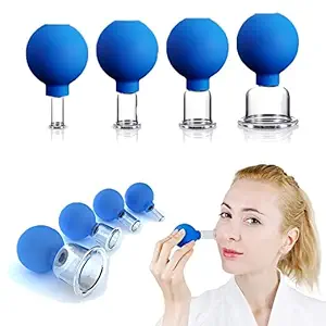 4 PCS Glass Facial Cupping Set | Silicone Vacuum Suction | Cupping Massage Therapy | A Kit For Anti Cellulite, Anti Wrinkle and Instantly Ageless Skin | For Eyes, Face and Body