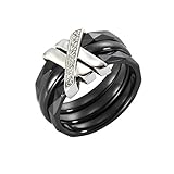 Jacques Lemans Damen Ring 925/- Sterling Silber mit Keramik und Zirkonia 925/- Sterling Silber Glänzend Zirkonia schwarz 490270025