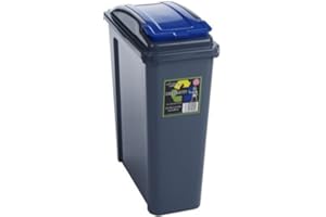WHATMORE 25L Slimline Recycle Kitchen Waste Bin 25 Litre Plastic Storage Bin With Blue Lid By HotDeals-UK