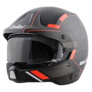 Steelbird 7Wings Rally Beat Open Face Helmet , ISI Certified Off Road Helmet (Medium 580 MM, Glossy Black Orange with Clear Visor)