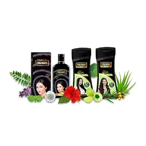 Tru Hair Ayurvedic Hair Oil with Bhringraj, Amla & Hibiscus for Dandruff, Hair Fall Control, Hair Growth & Shiny Hair (Hair Oil (100ml) + Tea Tree Shampoo & Conditioner)