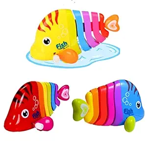 Quasar Swimming Water Wind Up Cute and Colorful Fish Toy Pull Back Toy Key Operated Vehicle Playsets Fantastic Birthday Gifts for Kids Age 1,2,3 - Colorful Toddler Toy Action Model Toy (Pack of 2) - Multicolor
