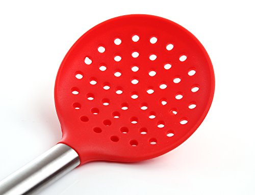 iNeibo kitchen schaumkelle-schaumlöffel-abseihlöffel mit einem hochwertigem Silikoneinlage kopf und rostfreiem edelstahl handgriff der kühl bleibt-keine verbrennung mehr - 9