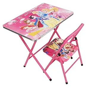 Meubelen Wooden Foldable Kids Table with Chair Set to Study and Dining Table for 3-15 Years Old(Barbie Pattern)