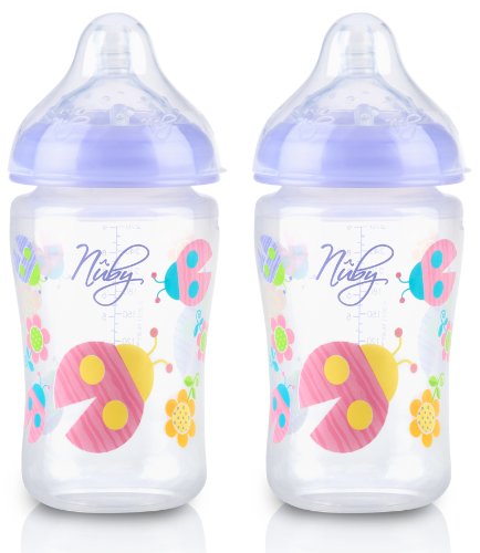 Nuby Natural Touch 260ml SoftFlex Natural Nurser (Pink Decoration) Twin Pack
