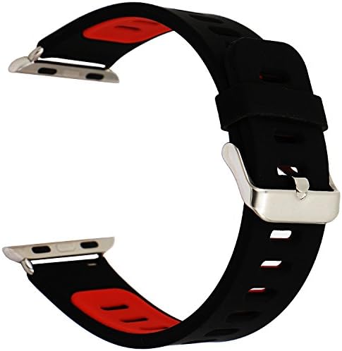 Apple Watch starp , Elespoto for Apple Watch Band Series 1 Series 2 Soft Sports Silicone Bracelet Strap Wristband Replacement Watchband with Quick Release for Apple iWatch Sport Band (black red, 42MM) (black red, 38MM)