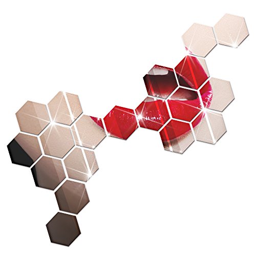 NectaRoy 3D Spiegel Hexagon Acryl-entfernbare Wand-Aufkleber-Abziehbild, Spiegel Geometrische Hexagon Aufkleber Wohnzimmer Dekor (Silber) - 8
