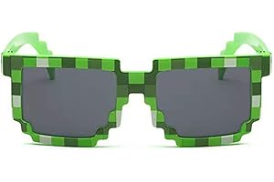 Kizrr - Kids Size - Green 8-Bit Pixel Pixelated Gamer Sunglasses - Retro Geeky Thug Life
