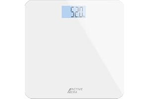 Active Era Ultraschlanke Digitale Personenwaage mit präziser Messgenauigkeit und Step-On Technologie - Waage aus Sicherheitsglas und mit großer LCD Anzeige - Weiß