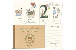 Biroyal Karty z kamieniami milowymi dla niemowląt, zestaw 72 kart z kamieniami milowymi, unisex, dla dziewcząt i chłopców, w zestawie karty pamiątkowe i miesięczne, prezenty dla niemowląt, szczególne momenty (w języku niemieckim)