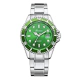 Keepwin Herren Damen Geschäft Uhren Mode Wasserdicht Digitaler Kalender Analoge Quarzuhr Edelstahl Zahnradform-Zifferblatt Armbanduhr (Grün)