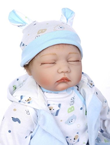 Nicery Reborn Baby Doll Soft Simulation Silicone Vinyl 22inch 55cm Magnetic Mouth Lifelike Boy Girl Toy White Blue Eyes Close