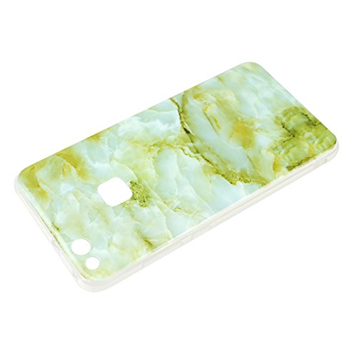 Huawei P10 Lite Hülle Silikon, Rosa Schleife Schutzhülle für>Huawei P10 Lite< Ultra Dünn Slim Case Flexible Soft Weich TPU Silicone Backcover Bumper Schale Handyhülle mit Bunte Marmor Muster , Grün Gelb Marmor - 4