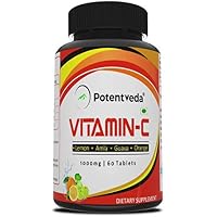 Potentveda Natural Vitamin C 1000mg Ascorbic acid Amla, Orange, Lemon,Guava Chewable 60 tablets High Potency Formula for Men & Women (1)