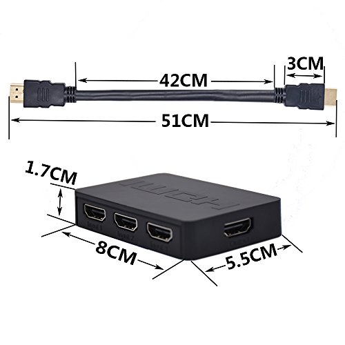 Everesta 3 Port HDMI Switch Splitter mit 1,5 Fuß High-Speed HDMI Kabel unterstützt 4K, 3D, Full HD1080P - 4