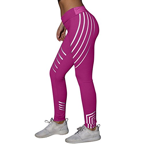 Yusealia Mujeres Ropa Yoga Mujer Deportivas Pantalones Trousers Leggins Polainas para Mujer EláSticos Pilates Fitness Atlético Pantalones de Yoga Color Laser de pavo Real Pantalones (XL, Rosa fuerte)