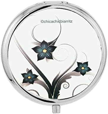 Pill Box - Pocket Silver Metal Round Pillbox 3 Pill Compartment (Myosotis design)