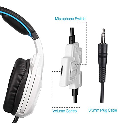 Auriculares Gaming para PS4 PC Sades SA920 Cascos Ruido Reducci  n de Diademas Cerrados Profesional con Micr  fono Limpio Sonido 3 5mm Compatible Xbox One Tablet Port  til Mac iPhones iPads iPods Blanco 
