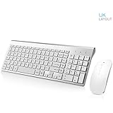 Wireless Keyboard and Mouse, JOYACCESS Wireless Compact Full-size Quiet White/Silver Keyboard and DPI Adjustable Silent Mouse for Windows,Surface,Android Smart TV-UK Layout