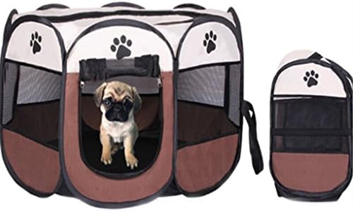 DUPET Pet Portable Foldable Playpen, Exercise 8-Panel Kennel Mesh Shade Cover Indoor/outdoor Tent Fence For Dogs Cats S Brown